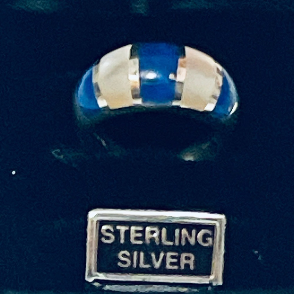 Vintage Sterling Silver with Lapis Lazuli &mother Of Pearl Ring 7 g Size 6